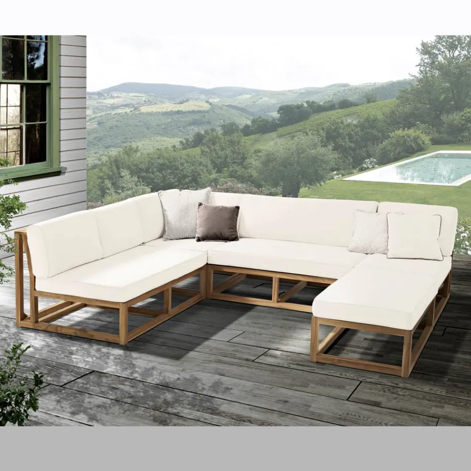 Garden Lounge Made of Teak with Cushions - Circe Viadurini