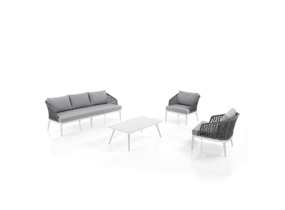 Indoor and outdoor living room with 2 armchairs, 1 sofa and 1 coffee table - Sortir Viadurini