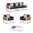 Outdoor Lounge Aluminum and Teak 3 Seater Sofa, 2 Armchairs and Coffee Table - Hatice Viadurini