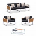 Outdoor Lounge 3 Seater Sofa, 2 Armchairs and Aluminum and Teak Coffee Table - Hatice