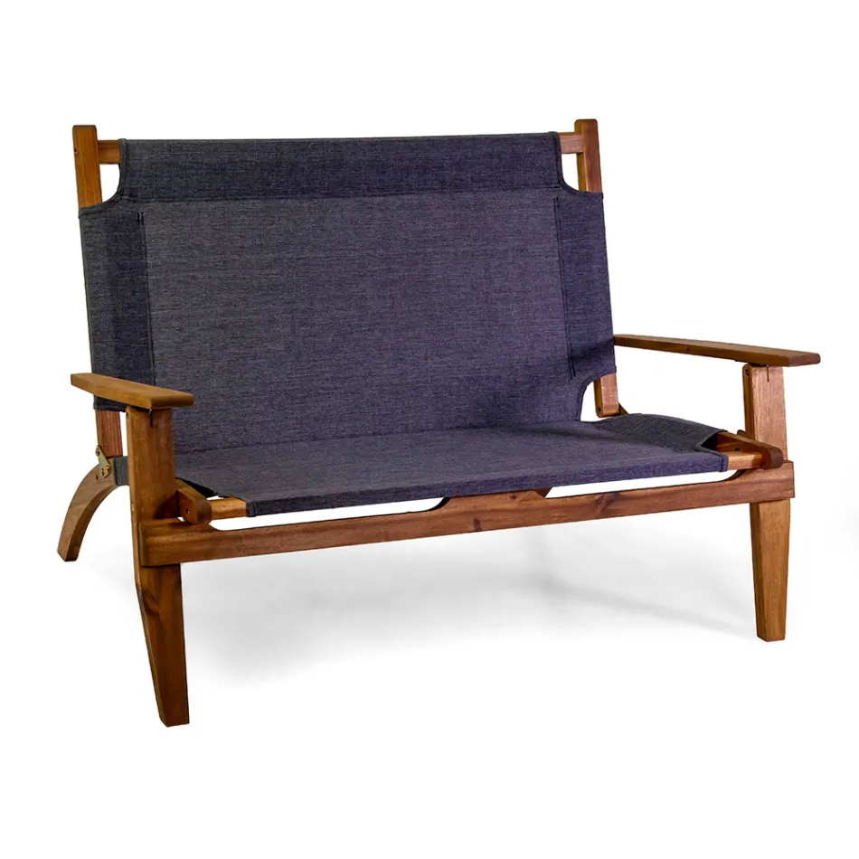 Living Room in Oiled Acacia Wood Natural Color and Fabric - Bottega Viadurini