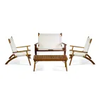 Living Room in Oiled Acacia Wood Natural Color and Fabric - Bottega Viadurini