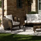 Polyrattan Living Room Brand REHAU in Different Finishes and White Cushions - Madness Viadurini