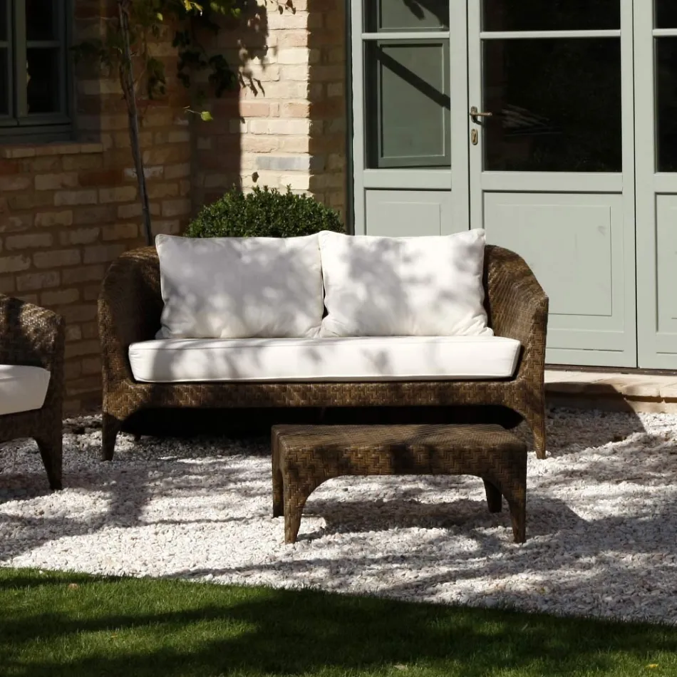 Polyrattan Living Room Brand REHAU in Different Finishes and White Cushions - Madness Viadurini