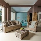 Outdoor lounge in natural Kubù fiber with cushions - Isildur Viadurini