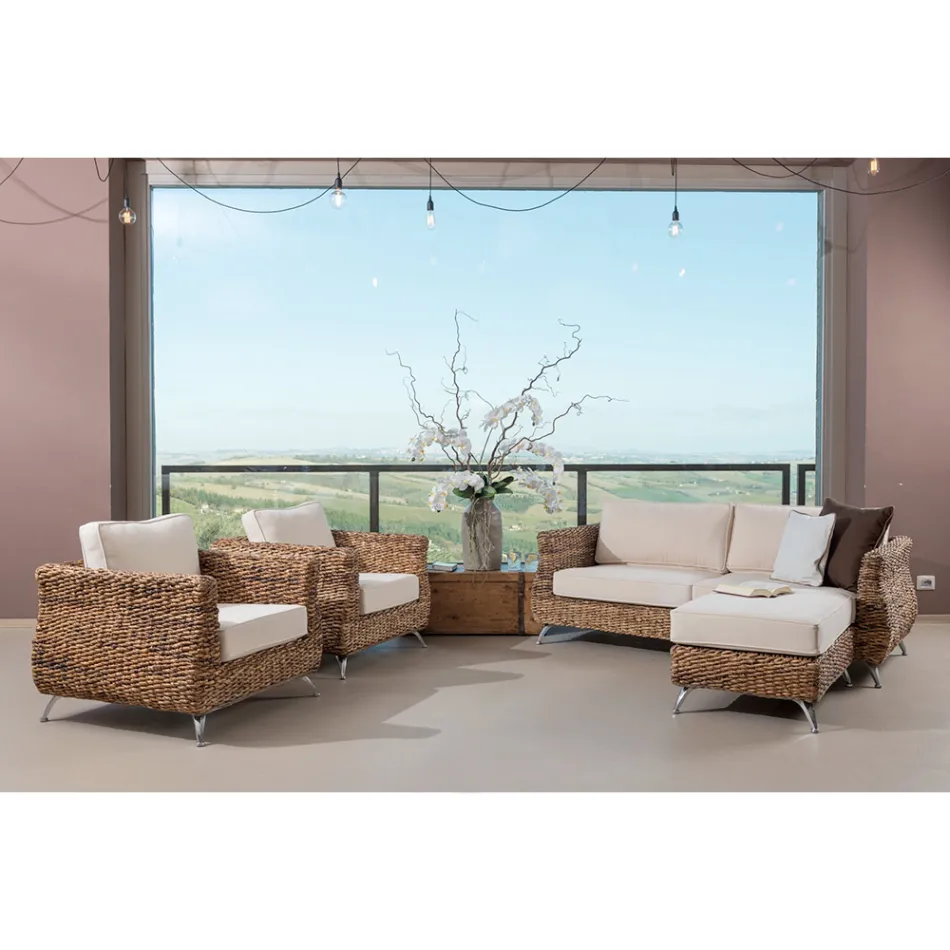 Outdoor Living Room in Banana Weaving with Cushions - Legolas Viadurini