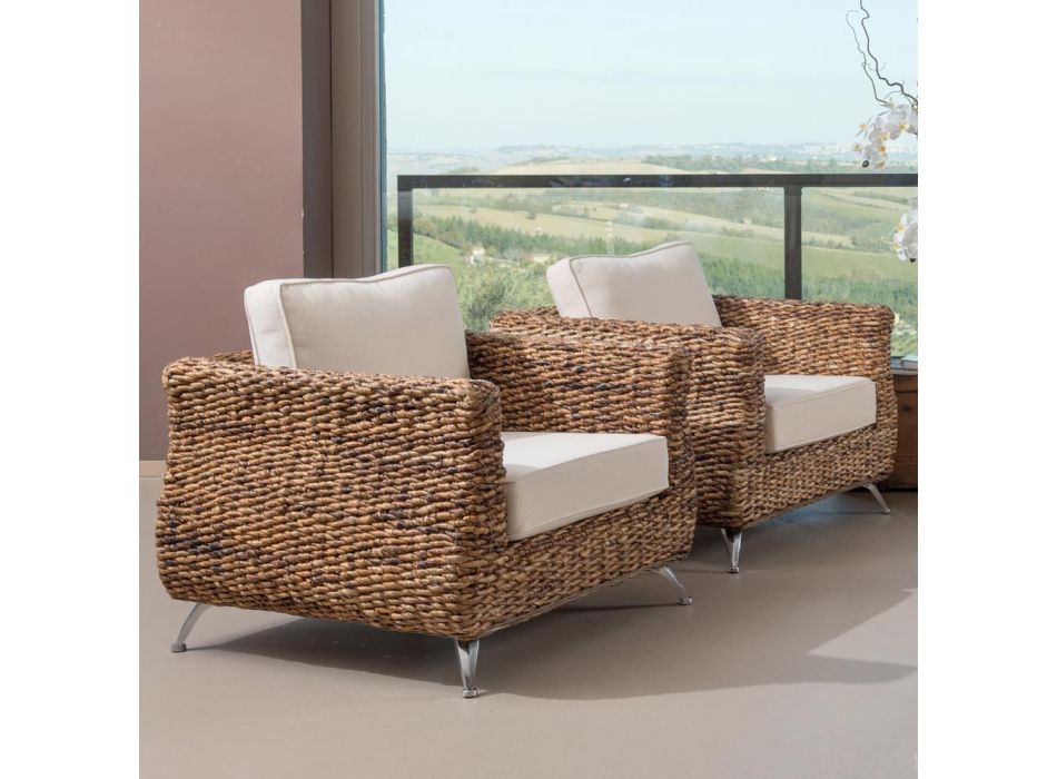 Outdoor Living Room in Banana Weaving with Cushions - Legolas Viadurini