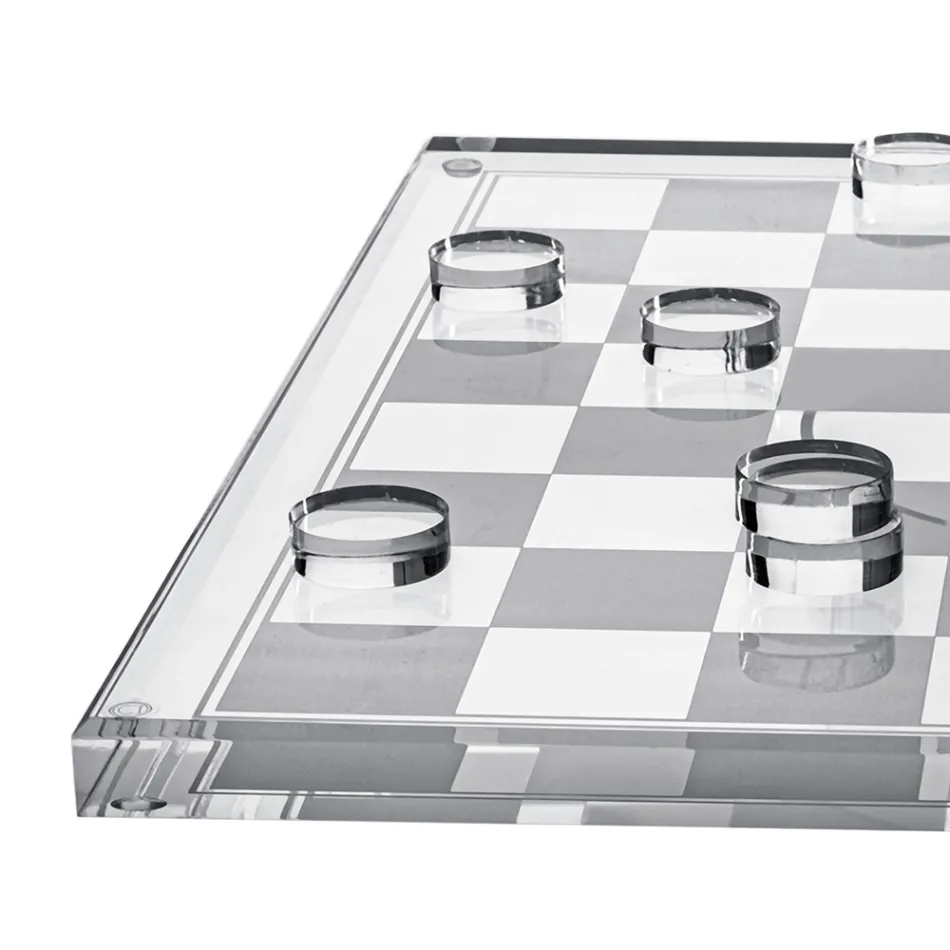 Designer Plexiglass Chessboard and Checkers Set with Drawer Made in Italy - Elora Viadurini