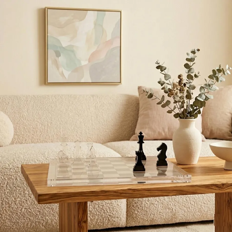 Designer Plexiglass Chessboard and Checkers Set with Drawer Made in Italy - Elora Viadurini