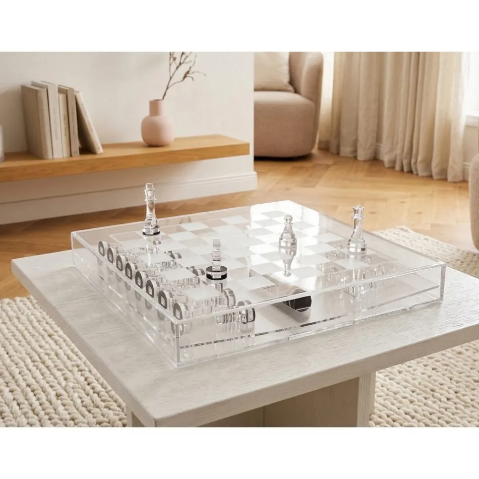 Transparent Plexiglass Chessboard with Drawer Made in Italy - Miriam Viadurini