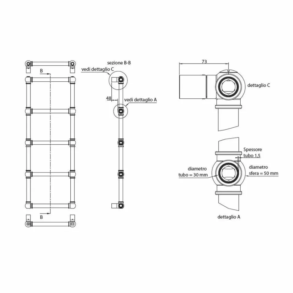 Modular Hydraulic Towel Warmer 194 W Chrome Brass Tube - Caesar Viadurini