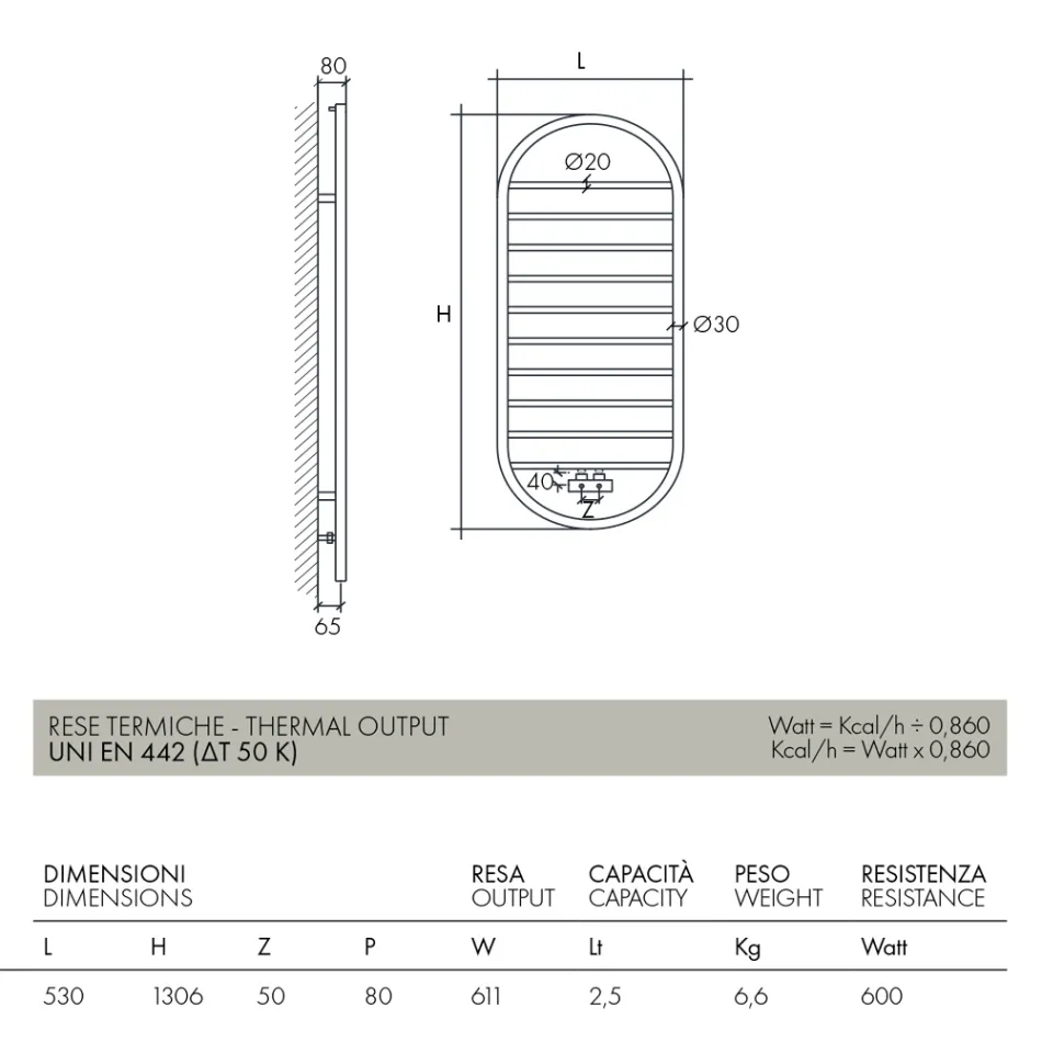“Tutto Tondo Slim” Design Towel Warmer in Steel Made in Italy - Smooth Viadurini