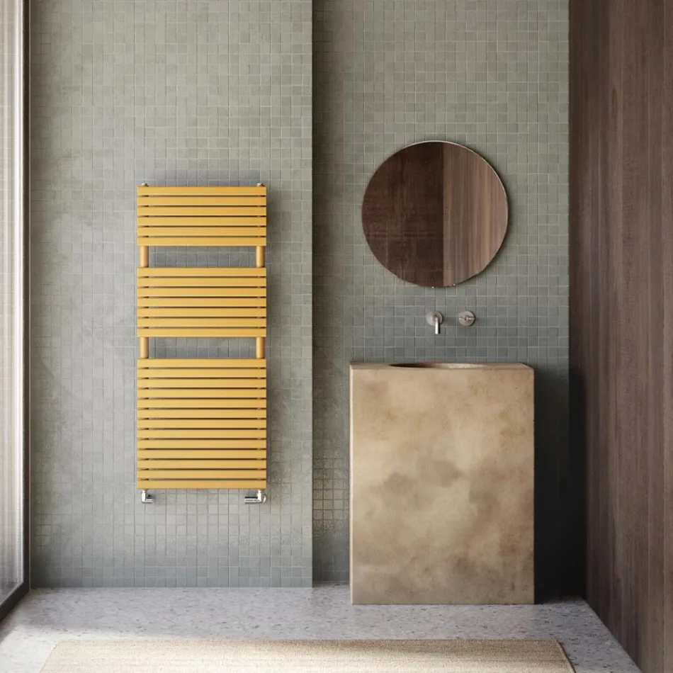 Hydraulic Towel Warmer in Carbon Steel Ochre Made in Italy - Tepore Viadurini
