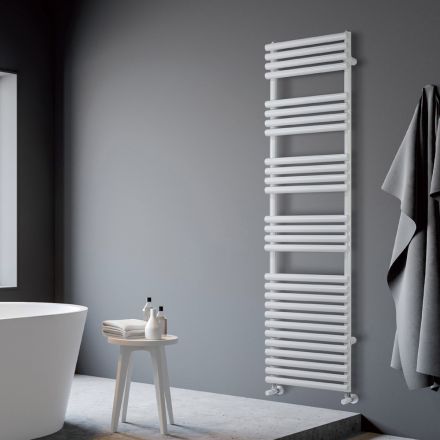Hydraulic Steel Towel Warmer with Pure White Finish, Made in Italy - Lemon Viadurini