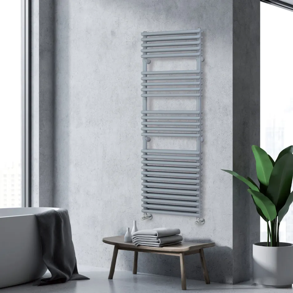 Mixed Towel Warmer with 4 Series of Horizontal Elements Made in Italy - Meringue Viadurini