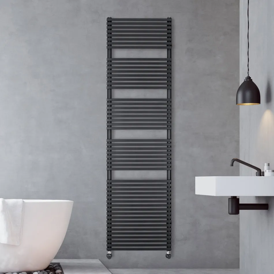 Brownies Mixed Steel Towel Warmer with Jet Black Finish Made in Italy Viadurini