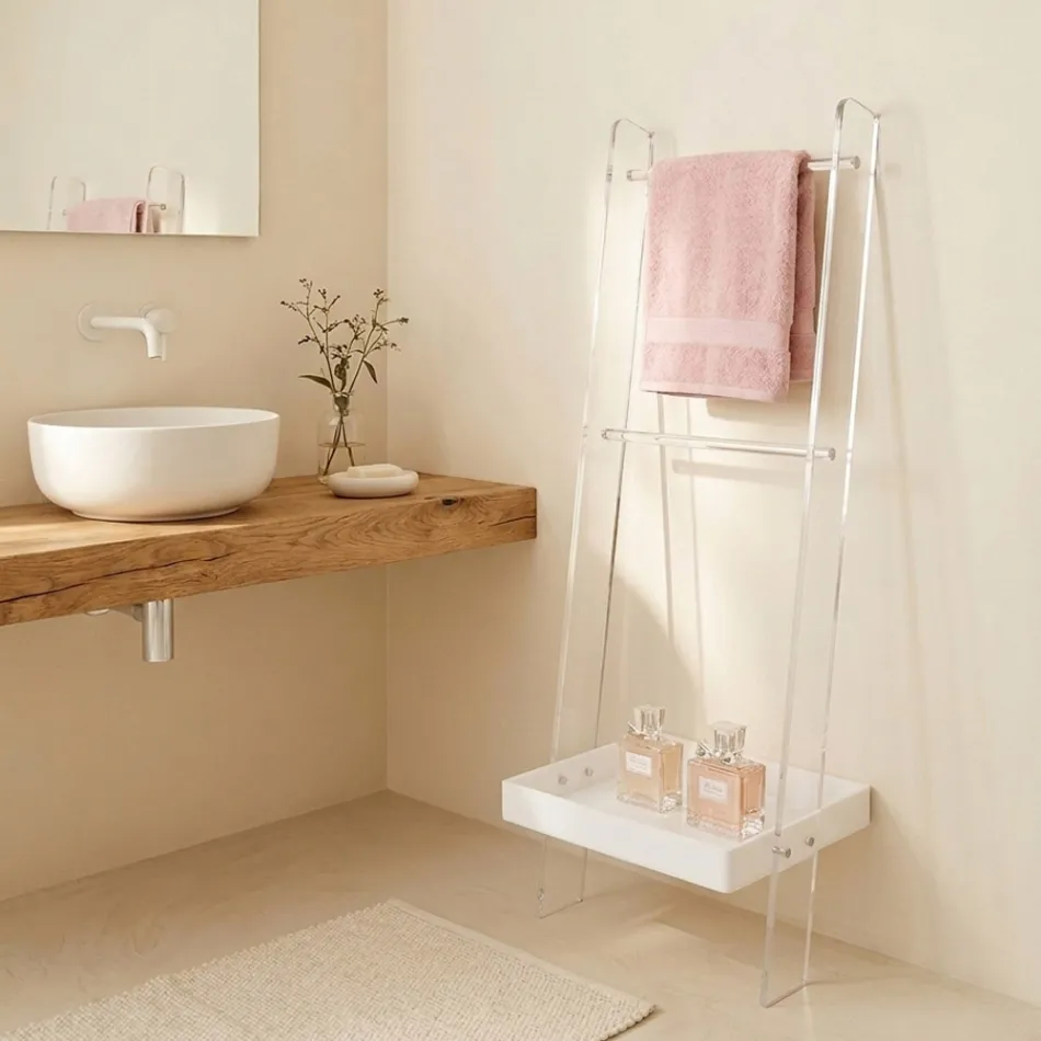 White Plexiglass Towel Ladder Made in Italy - Jamira Viadurini