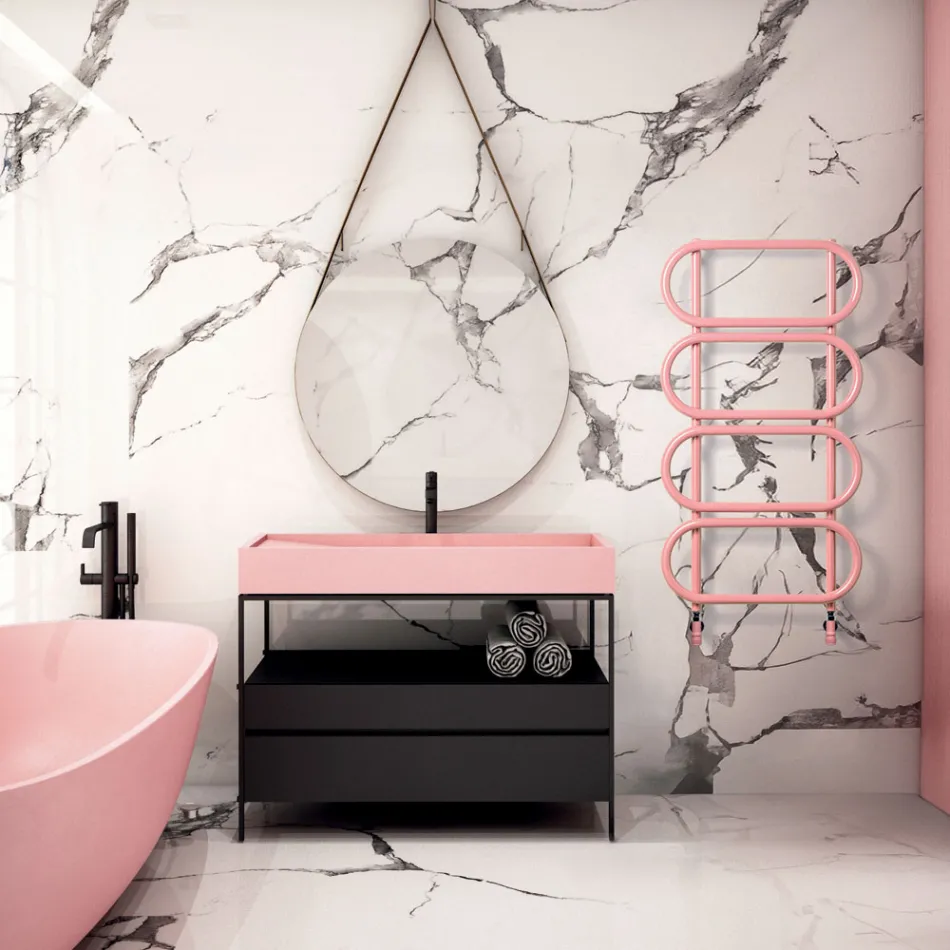 Round Colored Steel Hydraulic Towel Warmer Ladder Made in Italy - Chain Viadurini