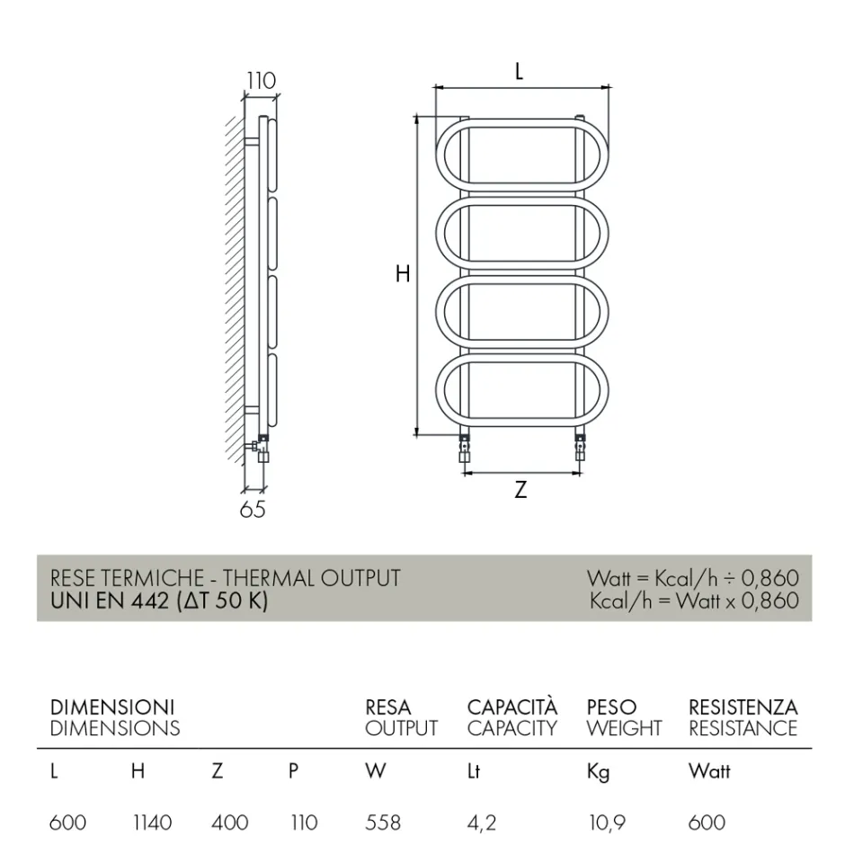 Round Colored Steel Hydraulic Towel Warmer Ladder Made in Italy - Chain Viadurini