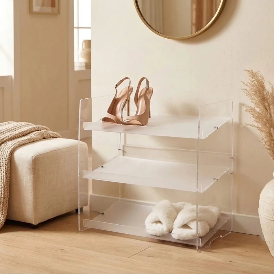 Nerina 3-Tier Shoe Rack in Transparent Plexiglass, Made in Italy Viadurini