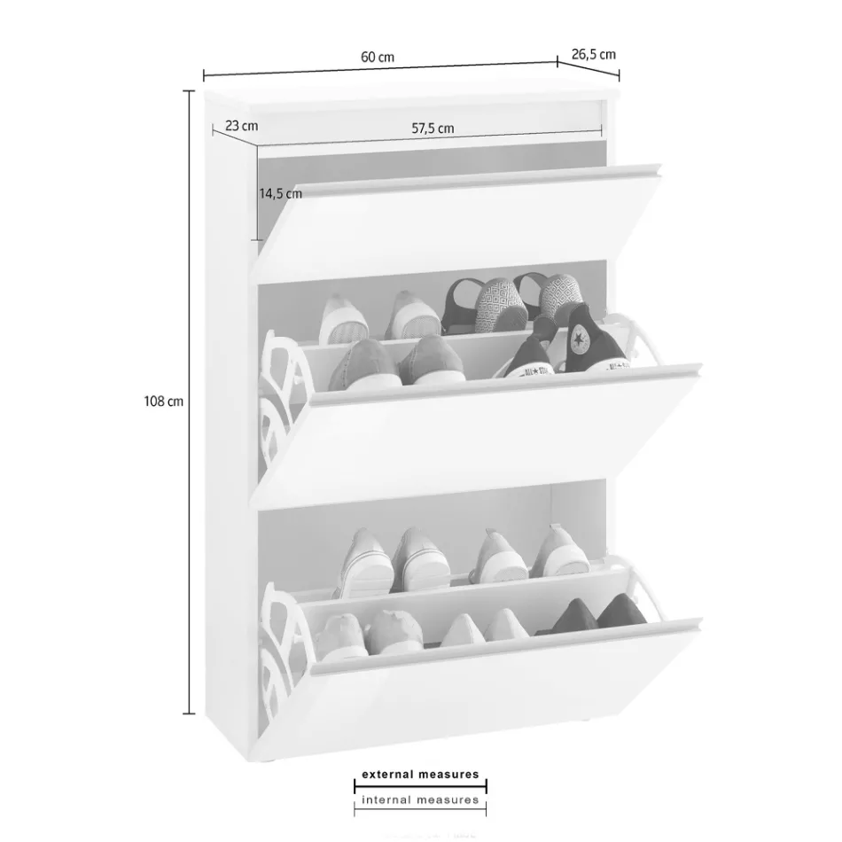 Shoe Cabinet White or Anthracite 3 Doors Sustainable Wood Design - Emanuelito Viadurini