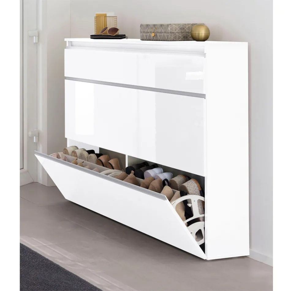 Shoe Cabinet White or Anthracite 3 Doors Sustainable Wood Design - Emanuelito Viadurini