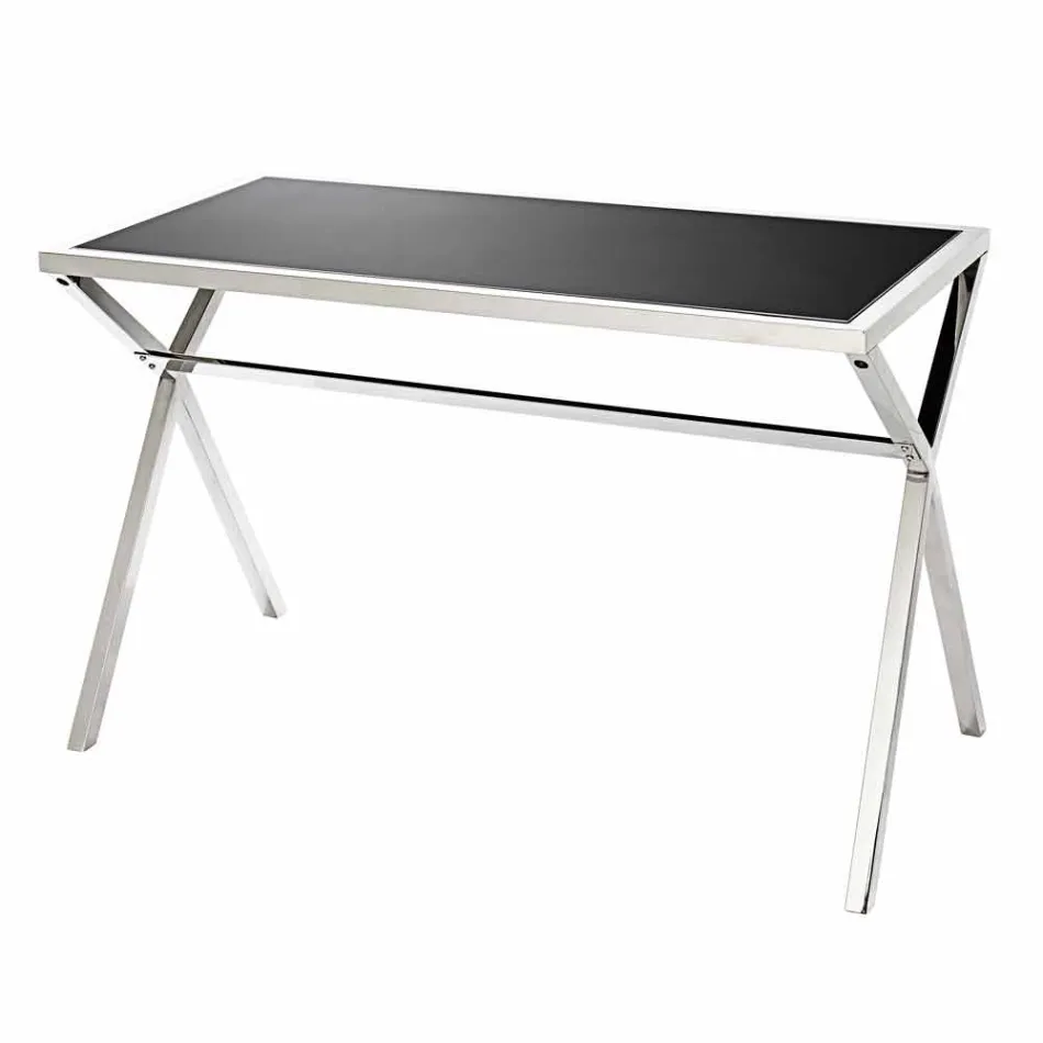 Design desk in steel and glossy black glass L120xH75cm Millon Viadurini