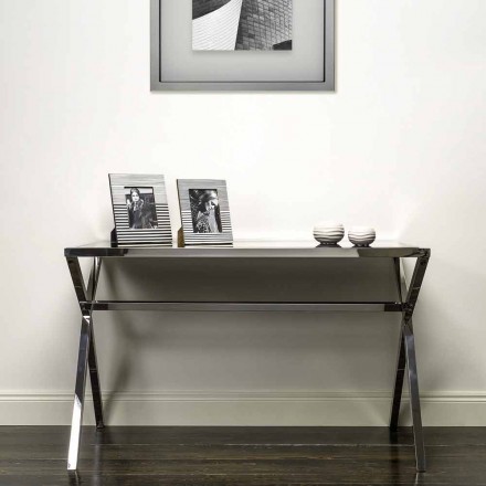 Design desk in steel and glossy black glass L120xH75cm Millon Viadurini