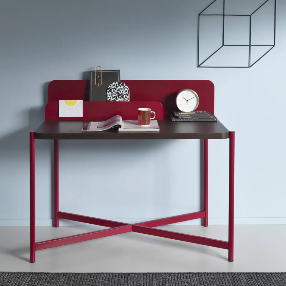 Modern Desk in Colored Metal and Oak Wood of Italian Design - Nadin Viadurini