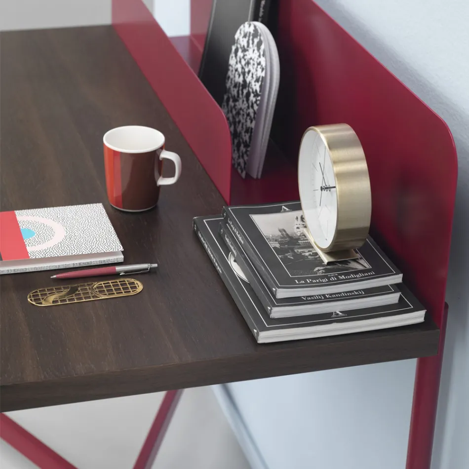 Modern Desk in Colored Metal and Oak Wood of Italian Design - Nadin Viadurini