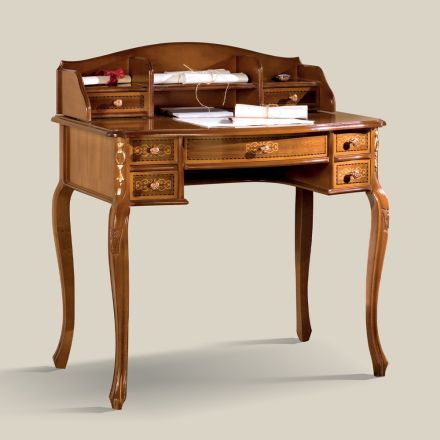 Desk 7 Drawers Walnut Wood with Inlays Made in Italy - Katerine Viadurini