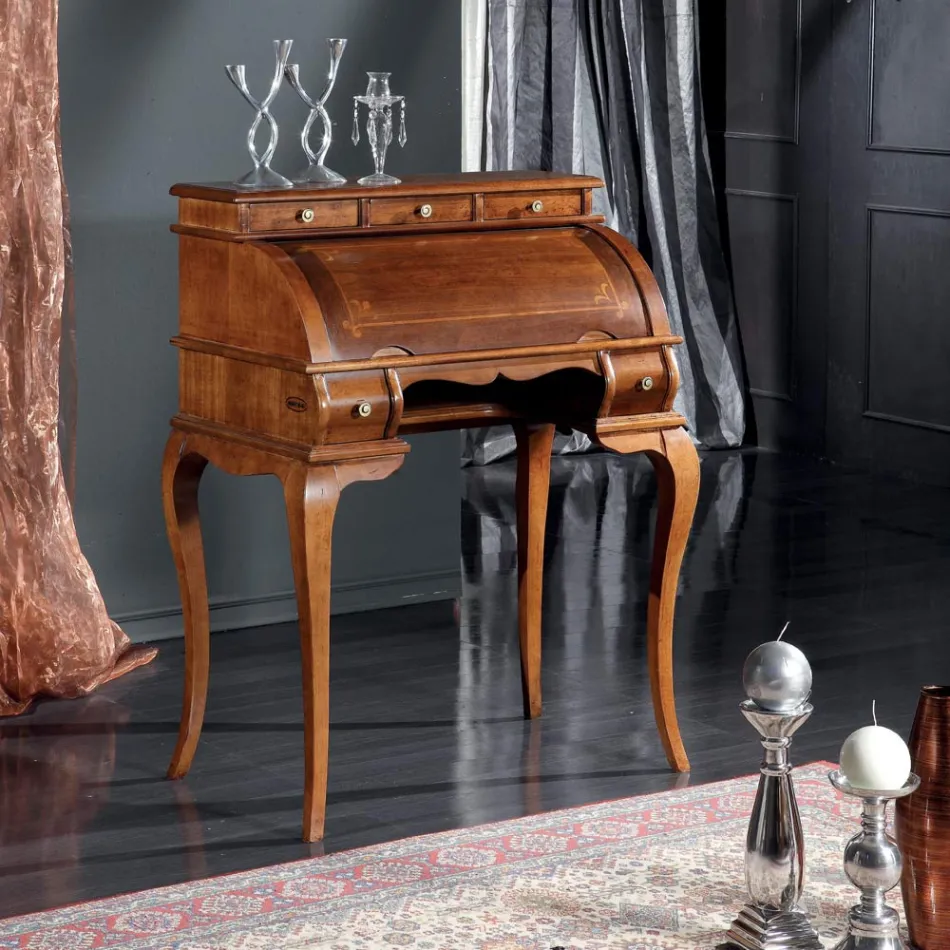 Classic Desk 5 Drawers in Wood and Inlays Made in Italy - Hastings Viadurini