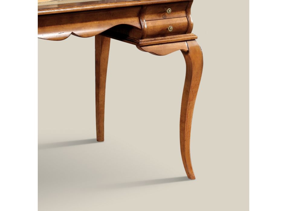 Desk with 5 Drawers Walnut Wood and Eco-leather Made in Italy - Hastings Viadurini