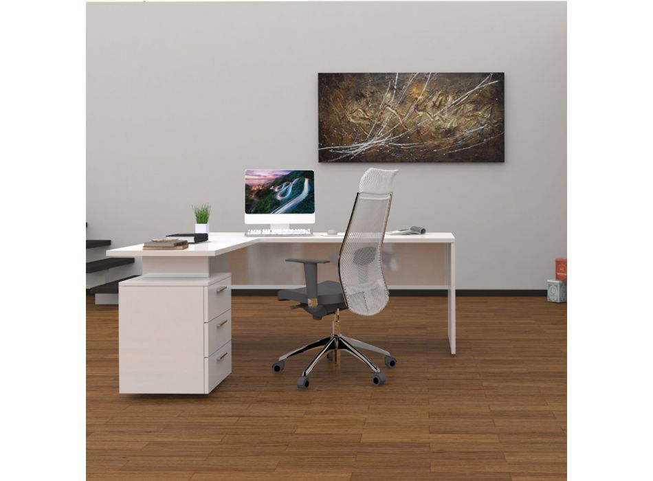 Angular Office Desk in Melamine Wood 2 Finishes - Analuisa Viadurini
