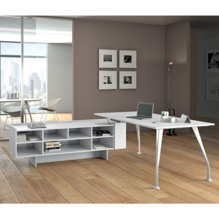 White executive desk with open unit - Serio Viadurini