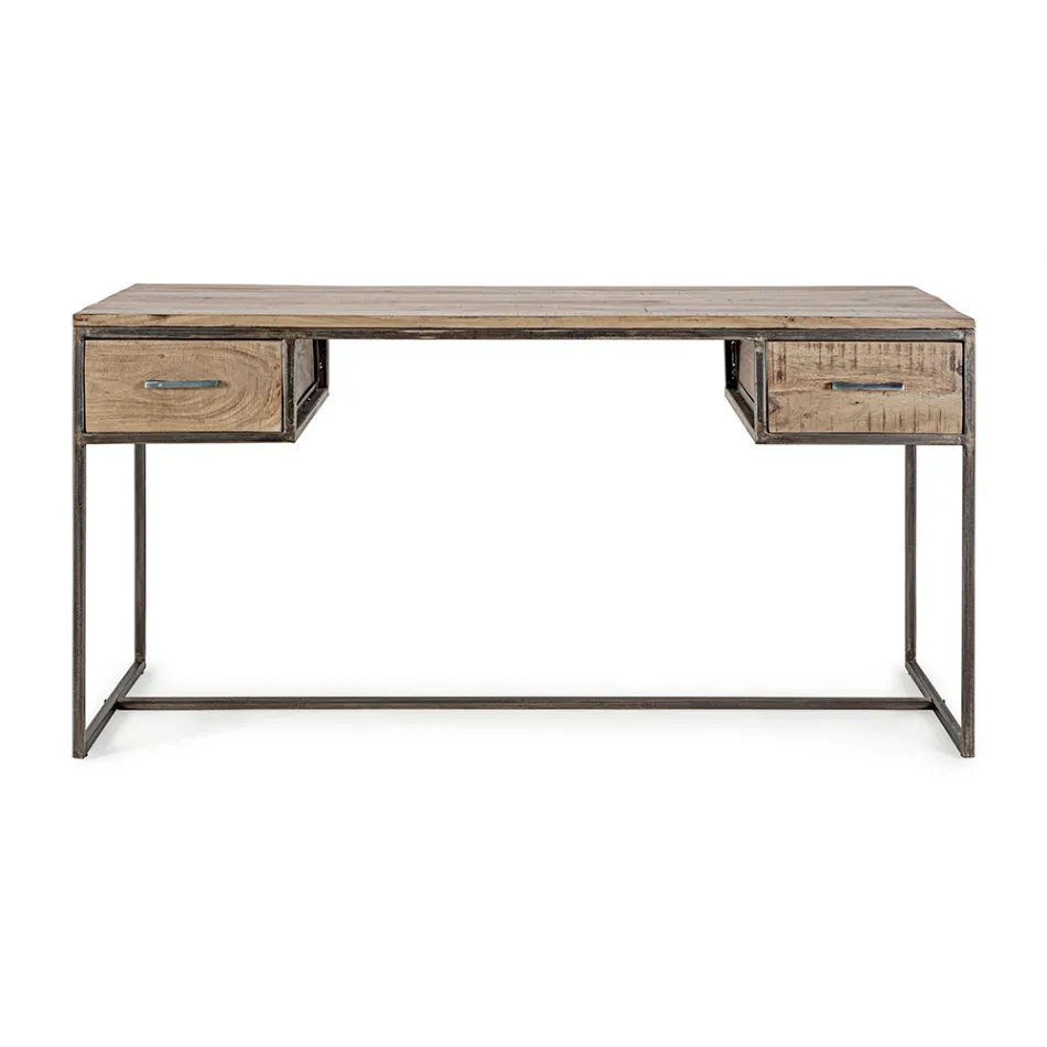 Homemotion Steel and Acacia Wood Desk with 2 Drawers - Benver Viadurini