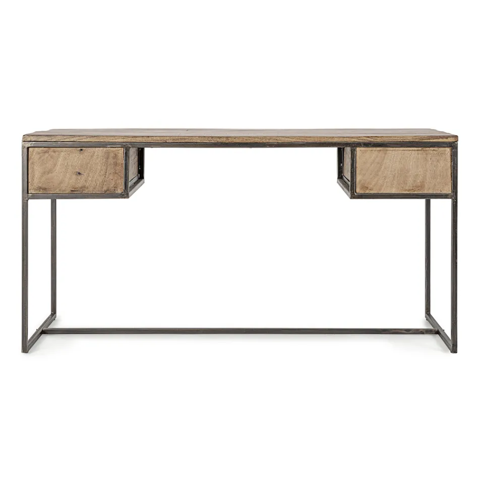 Homemotion Steel and Acacia Wood Desk with 2 Drawers - Benver Viadurini