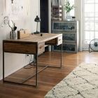 Homemotion Steel and Acacia Wood Desk with 2 Drawers - Benver Viadurini