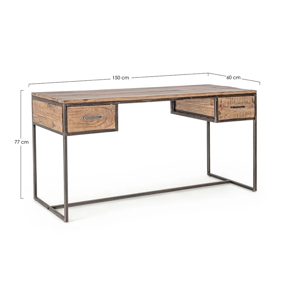 Homemotion Steel and Acacia Wood Desk with 2 Drawers - Benver Viadurini