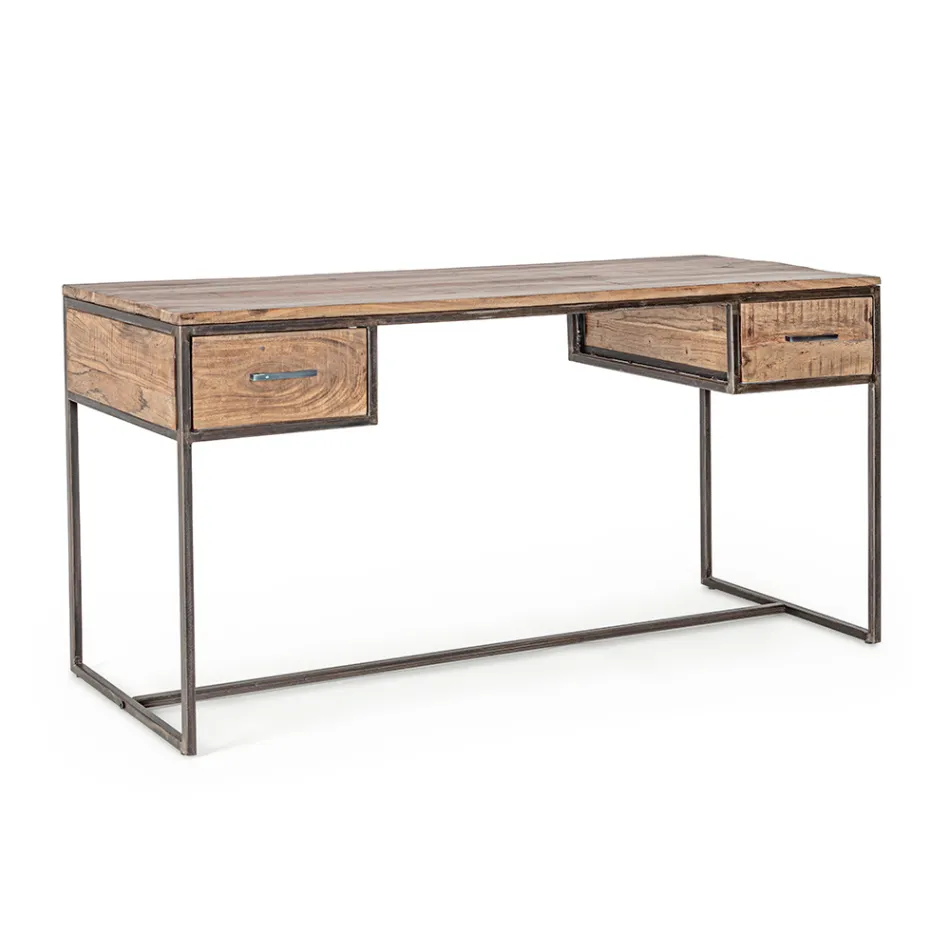 Homemotion Steel and Acacia Wood Desk with 2 Drawers - Benver Viadurini