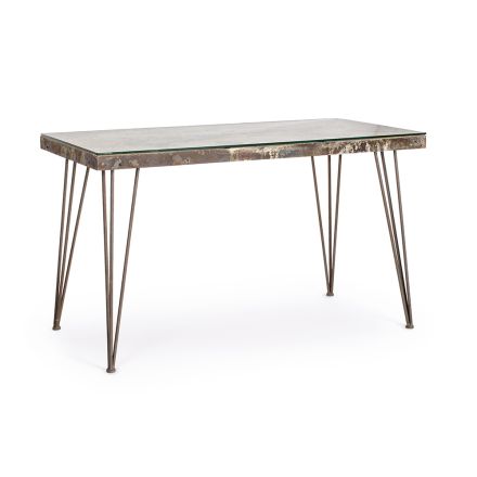 Desk in Steel and Mdf with Industrial Vintage Decorated Glass - Mundial Viadurini