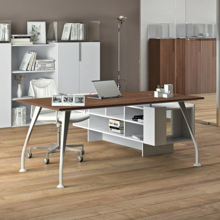 Melamine desk with open cabinet - Serio Viadurini