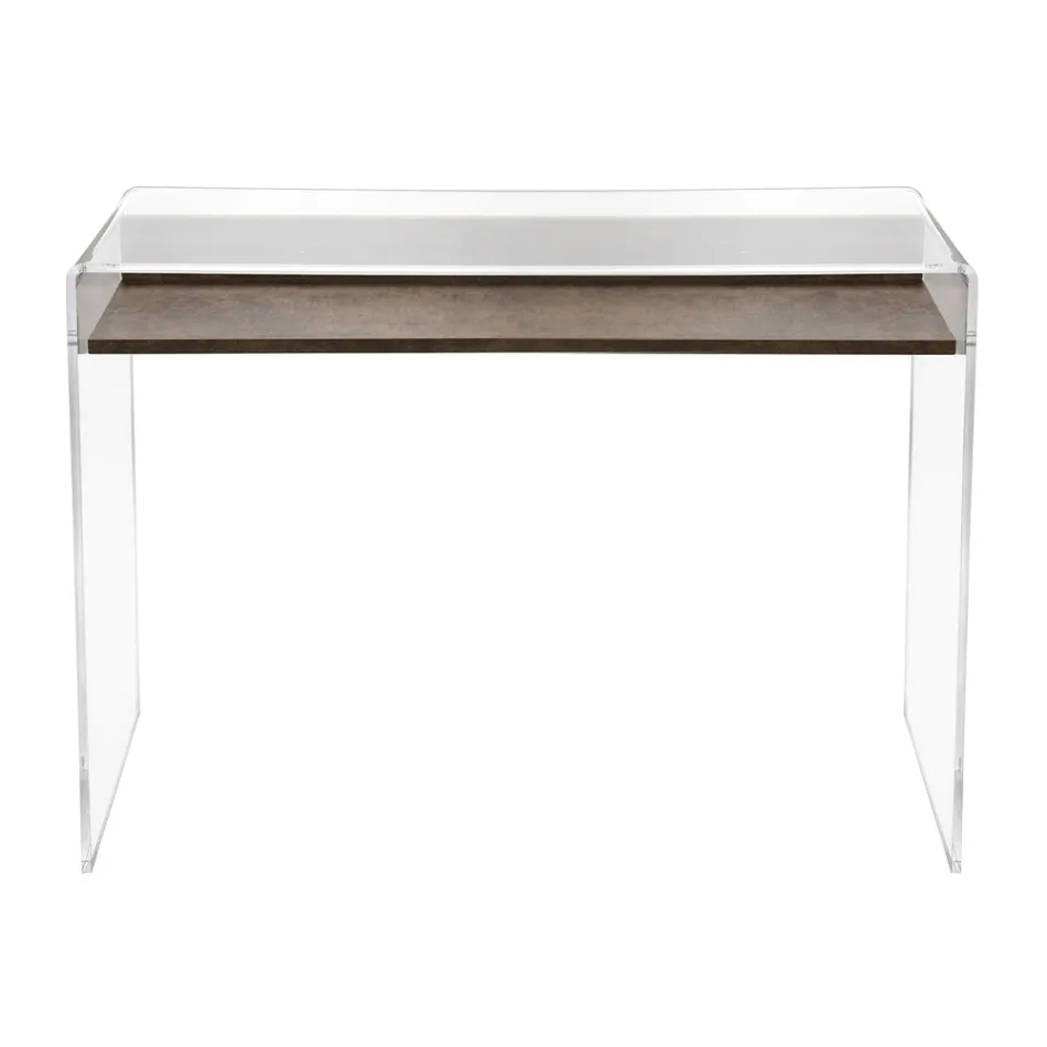 Transparent Plexiglass Desk with Design Wood Shelf - Carducci Viadurini
