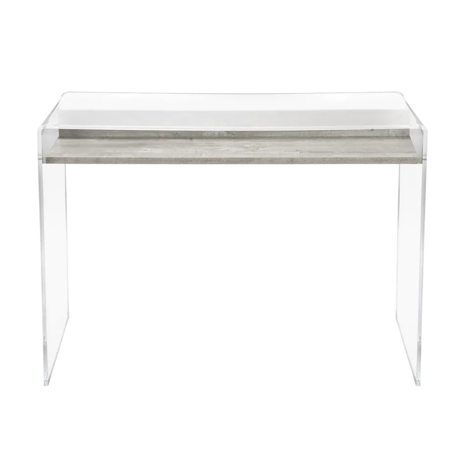 Transparent Plexiglass Desk with Design Wood Shelf - Carducci Viadurini