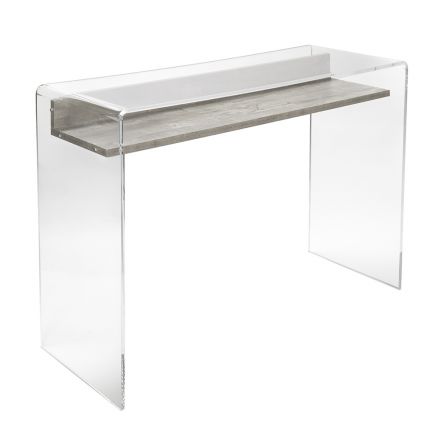 Transparent Plexiglass Desk with Design Wood Shelf - Carducci Viadurini