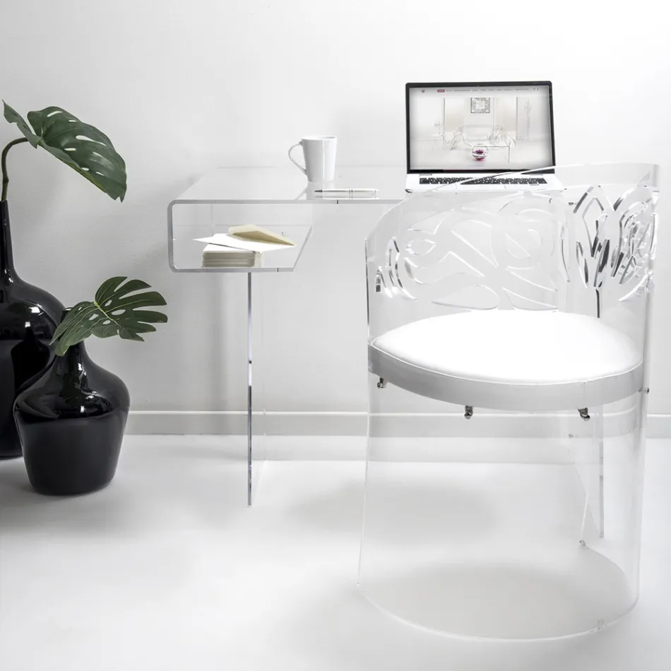 Transparent Plexiglass Desk with Shelf Made in Italy - Studiorum Viadurini