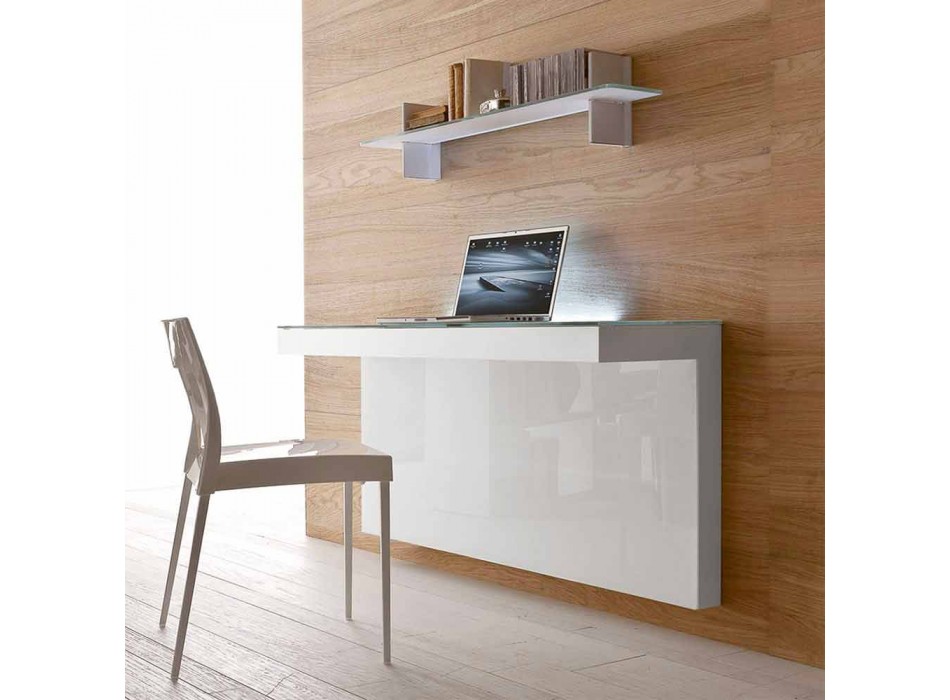 Suspended Desk in Crystal with Metal Structure Made in Italy - Silicon Viadurini