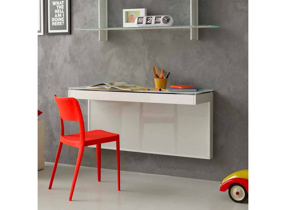 Suspended Desk in Crystal with Metal Structure Made in Italy - Silicon Viadurini