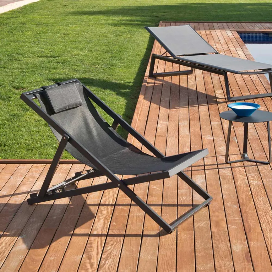 Garden Lounger in Painted Aluminum and Textilene, 2 Pieces - Jhonathan Viadurini