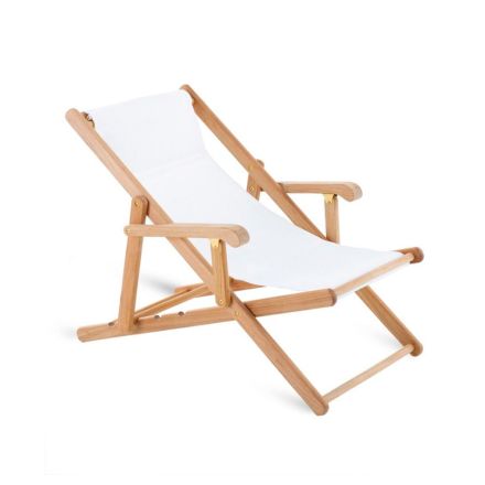 Folding Deck Chair in Teak with Cotton Cover Made in Italy - Sleepy Viadurini